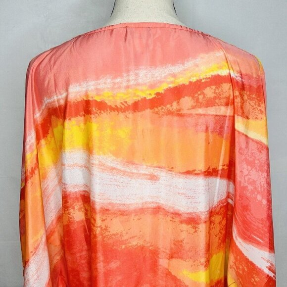 Chicos Sz S/M Overlay Bright Pink Orange Kimono Short Sleeve Poncho Satin - Picture 9 of 10
